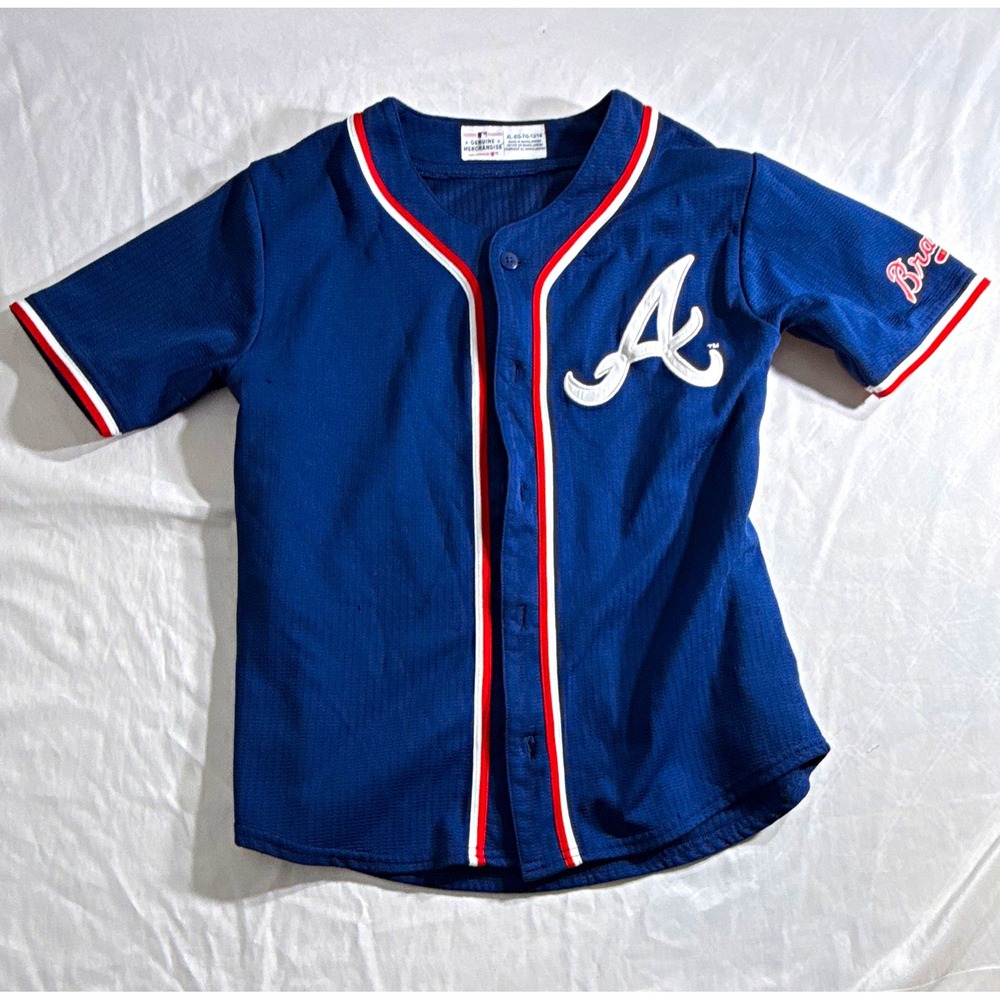Genuine Merchandise MLB Atlanta Braves Youth XL (12/14) Blue Baseball Jersey